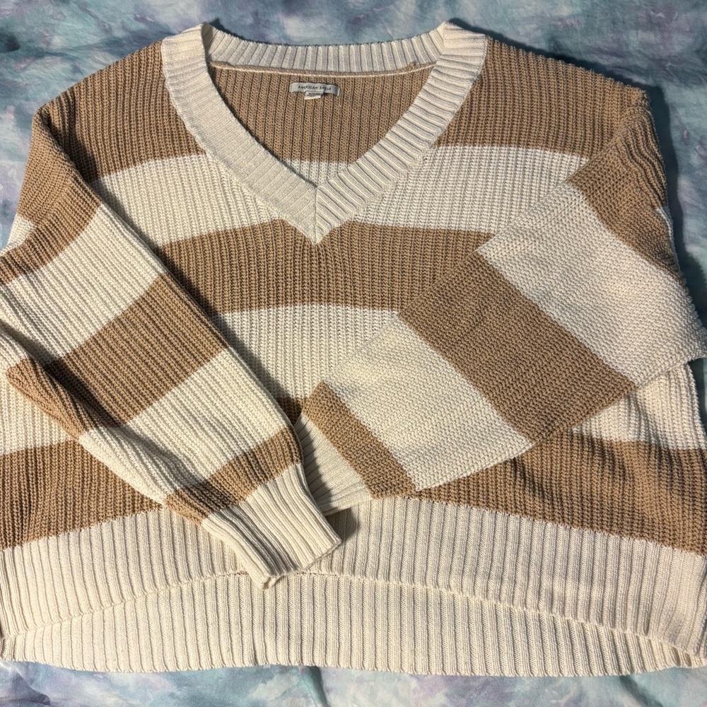 American Eagle Striped V-Neck Sweater